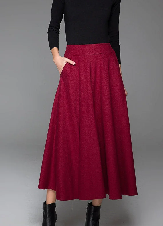 Red Wine Wool Skirt Winter Maxi Skirt Warm Skirt 1435#