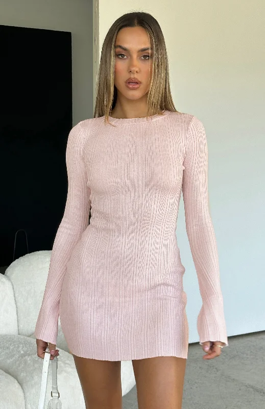 Turn The Lights Down Long Sleeve Mini Dress Baby Pink