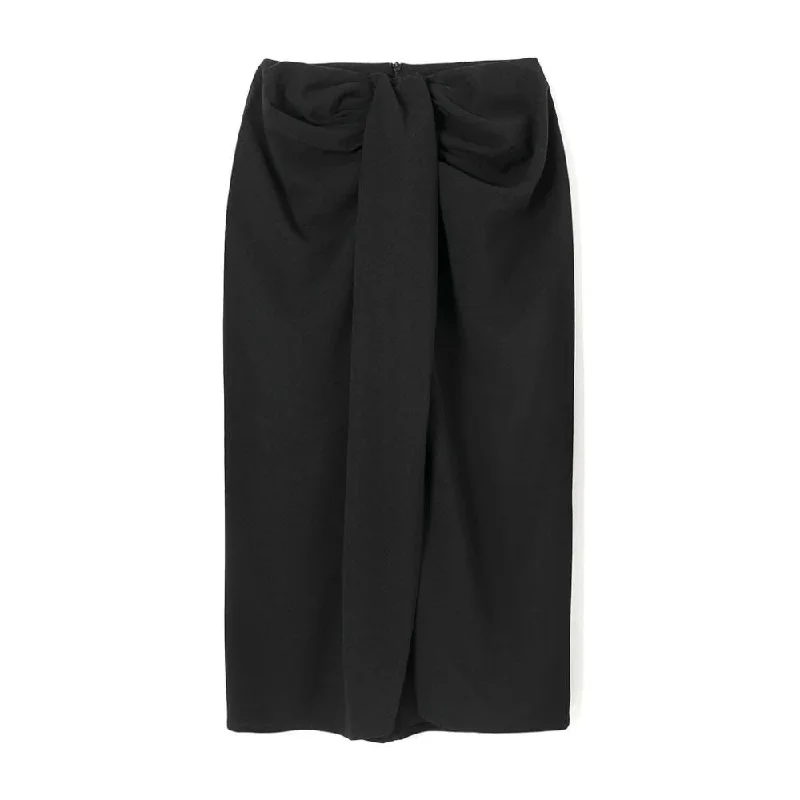 White Black Gathered Detail Midi Skirt