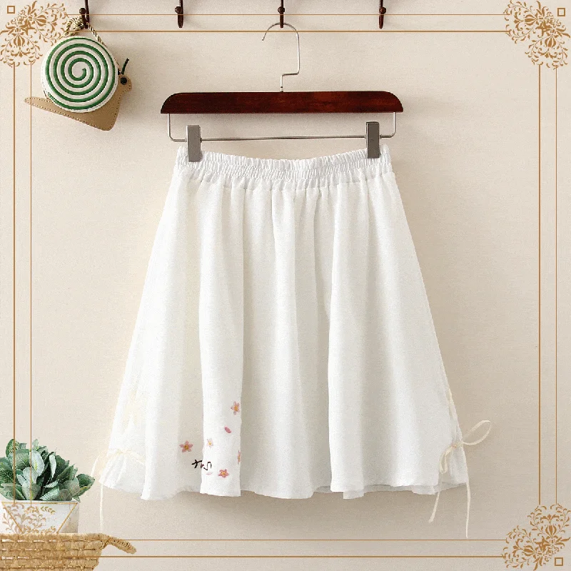 Women's Sweet Pure Color Sakura Embroidered A-line Skirts