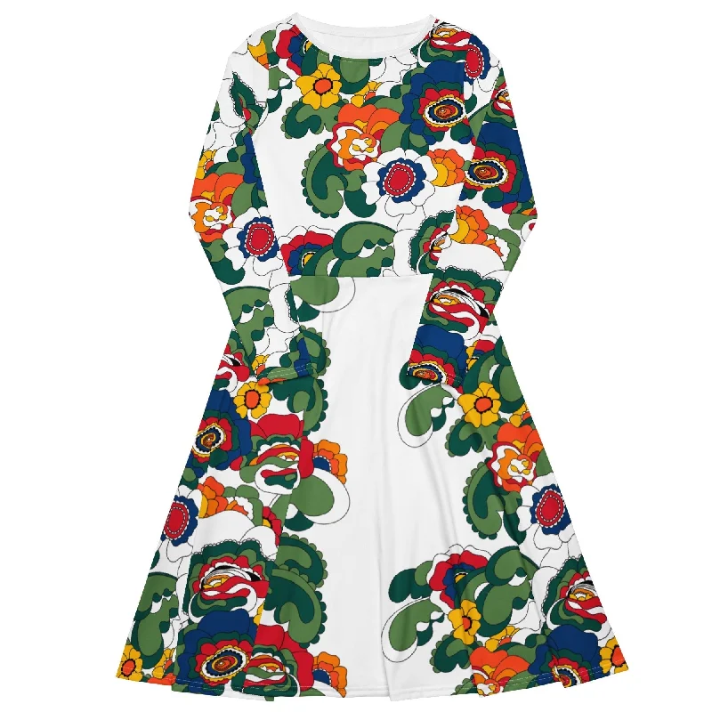 GROOVY KURBITS white - Midi dress with long sleeves and handy pockets