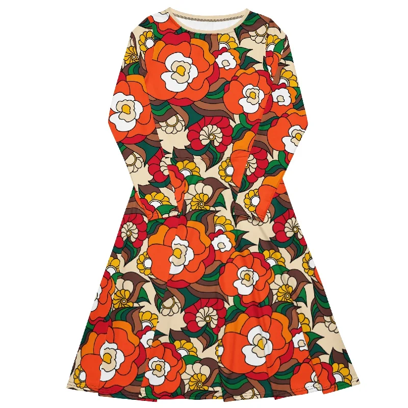 BELLADRAMA retro - Midi dress with long sleeves and handy pockets