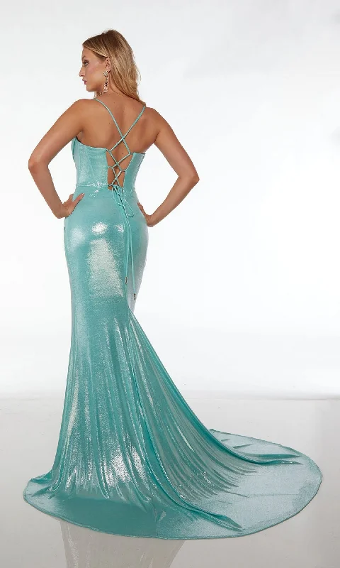 Alyce Strappy-Back Long Metallic Prom Dress 61490