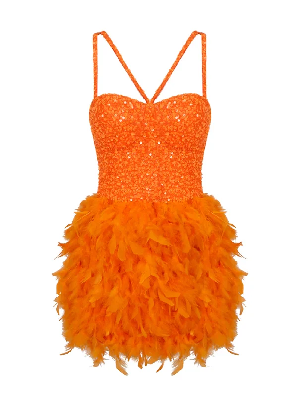 ANSA Feathers Mini Dress