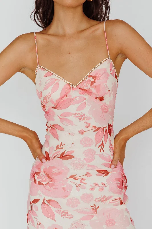 Egypt Cami Strap Midi Dress Floral Pink