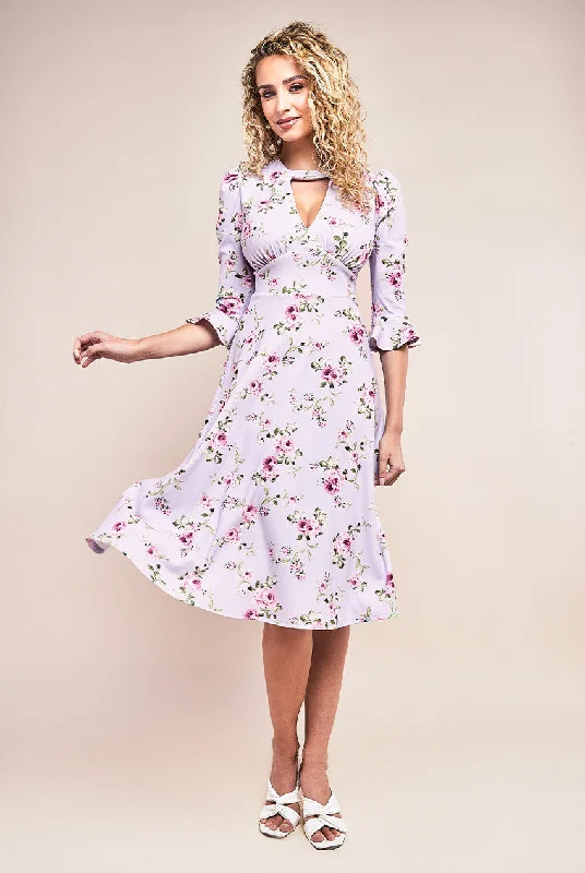 Goddiva Floral Printed Flared Sleeve Midi Dress