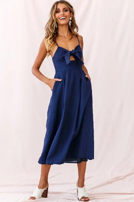 Hope Tie-Knot Bust Midi Dress Navy