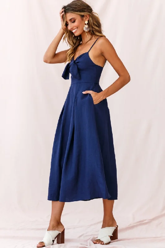 Hope Tie-Knot Bust Midi Dress Navy