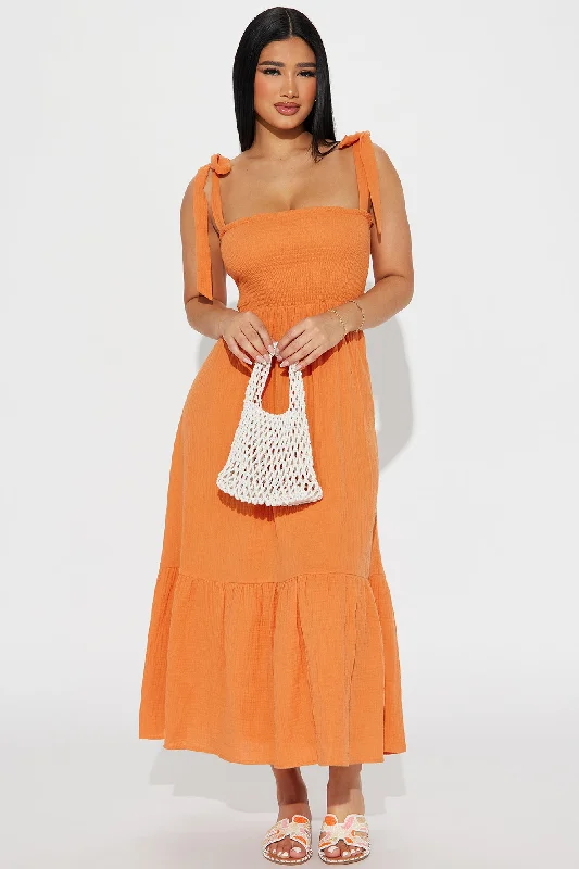 Liv Smocked Midi Dress - Orange