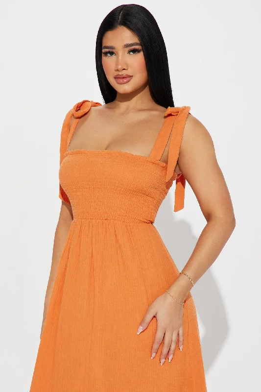 Liv Smocked Midi Dress - Orange