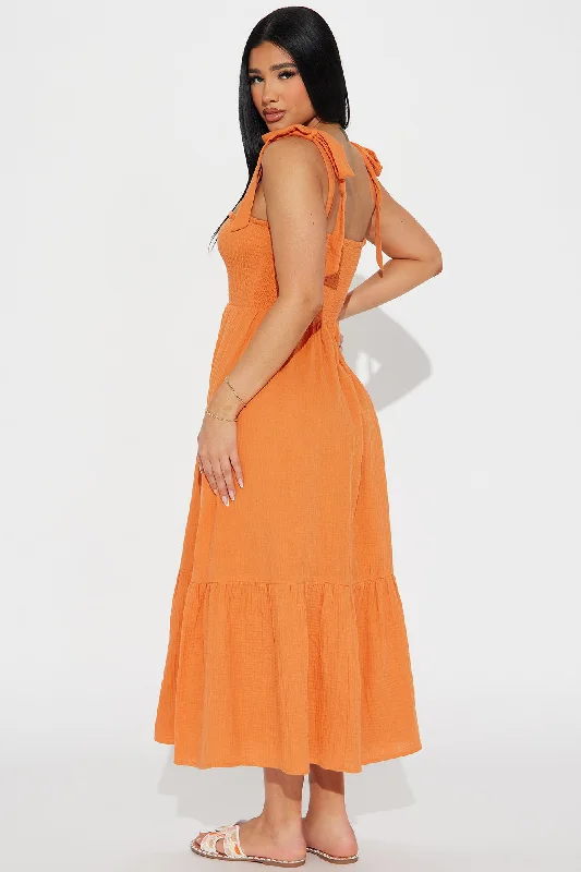 Liv Smocked Midi Dress - Orange