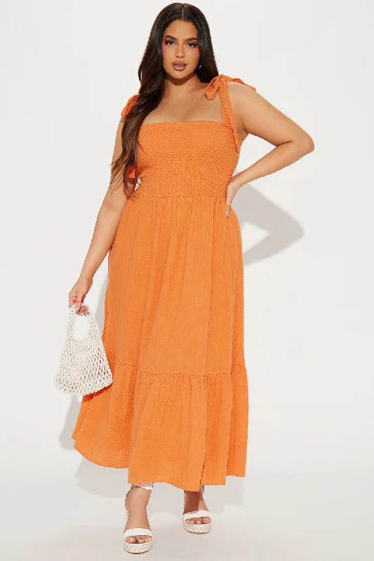 Liv Smocked Midi Dress - Orange