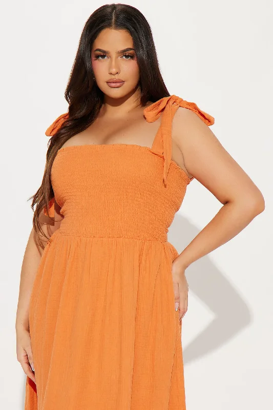 Liv Smocked Midi Dress - Orange