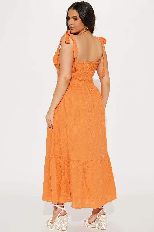 Liv Smocked Midi Dress - Orange