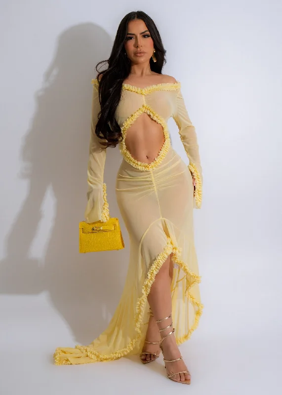 Make Me Crazy Mesh Maxi Dress Yellow