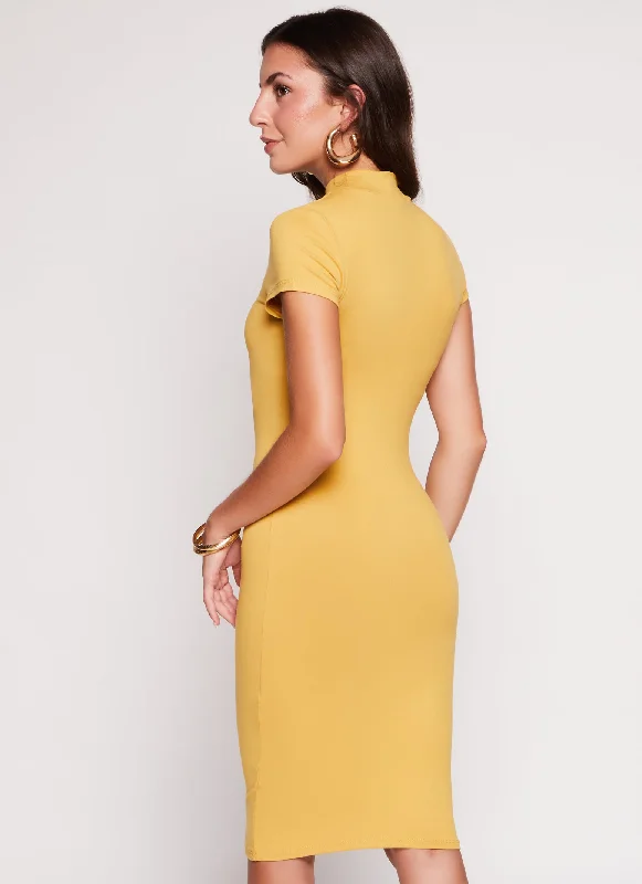 Solid Mock Neck Midi Dress