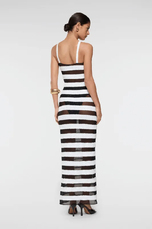 Paillettes Stripes Dress Black and White