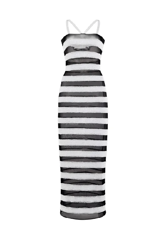 Paillettes Stripes Dress Black and White