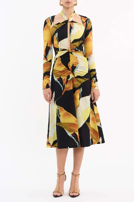 PETALS OF PARADISE LONG SLEEVE MIDI DRESS