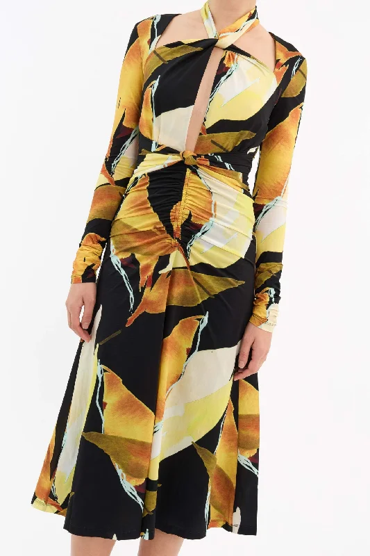 PETALS OF PARADISE LONG SLEEVE MIDI DRESS