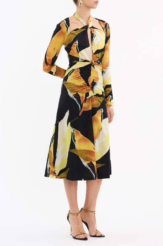 PETALS OF PARADISE LONG SLEEVE MIDI DRESS