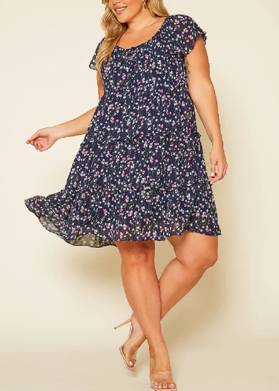 HI Curvy Plus Size Women Tiered Floral Dress