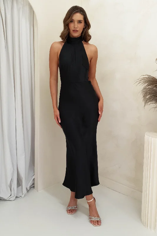 Robbie Soft Satin Maxi Dress | Black