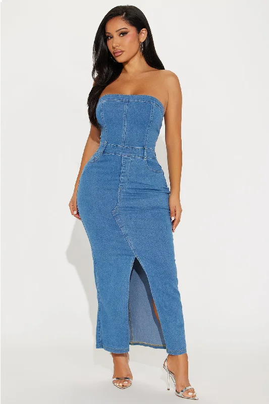 Stella Denim Midi Dress - Medium Wash