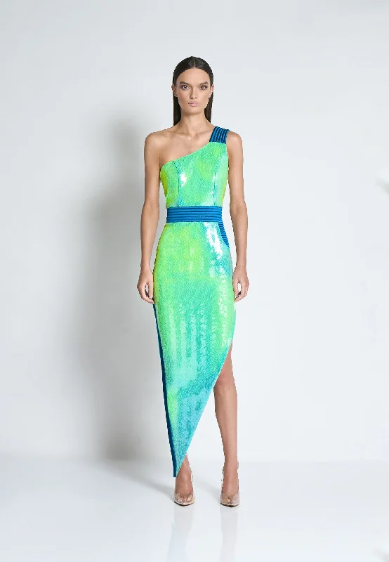 Video Wars Gown - Aqua/ Kiwi