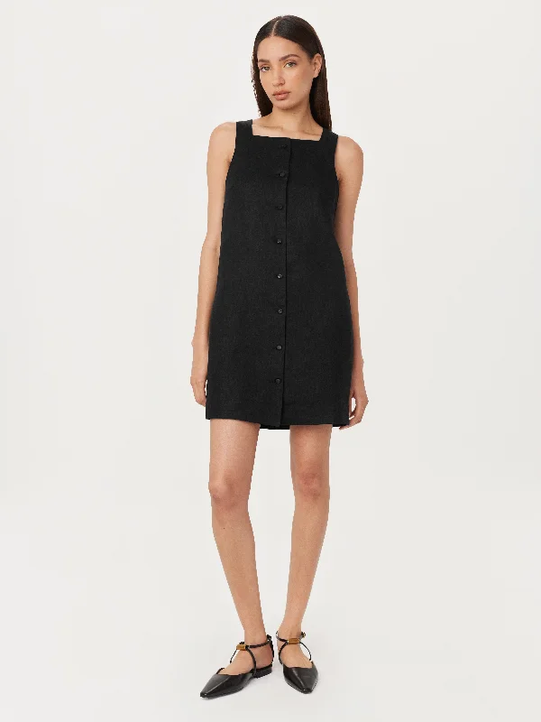 The Pinafore Linen Dress in Black