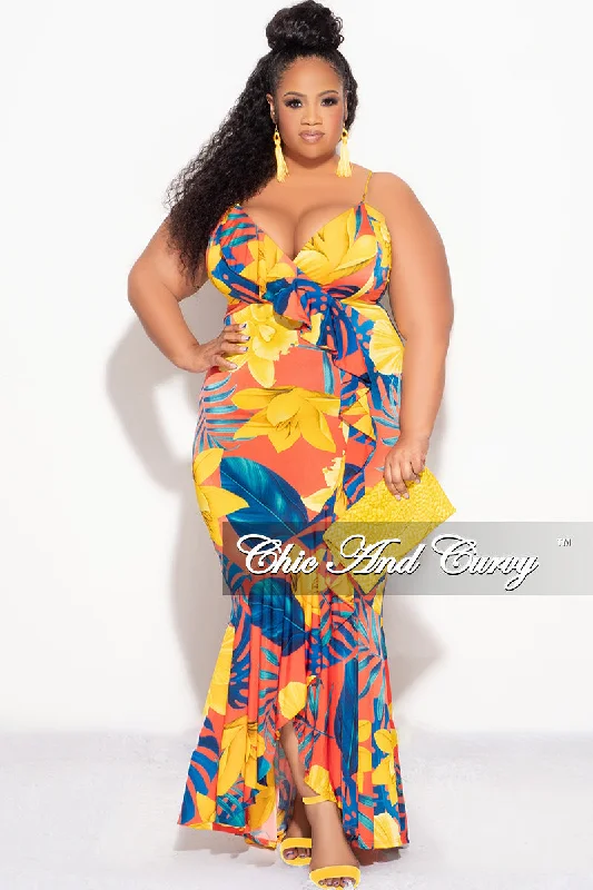 Final Sale Plus Size Sleeveless Dress with Ruffle Bottom in yellow  And  Royal Blue