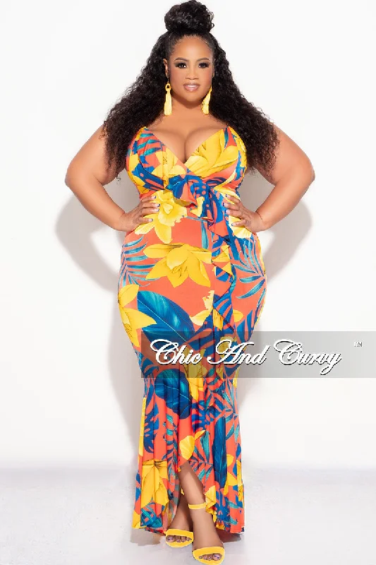 Final Sale Plus Size Sleeveless Dress with Ruffle Bottom in yellow  And  Royal Blue