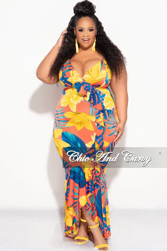 Final Sale Plus Size Sleeveless Dress with Ruffle Bottom in yellow  And  Royal Blue