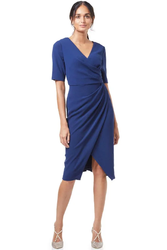 Short Sleeve Crepe Wrap Dress With Draped Details