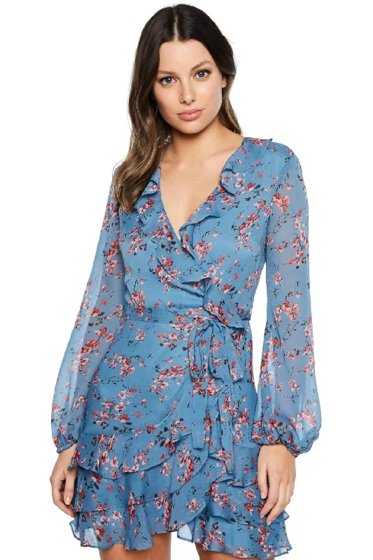 Blue Rose Faux Wrap Dress