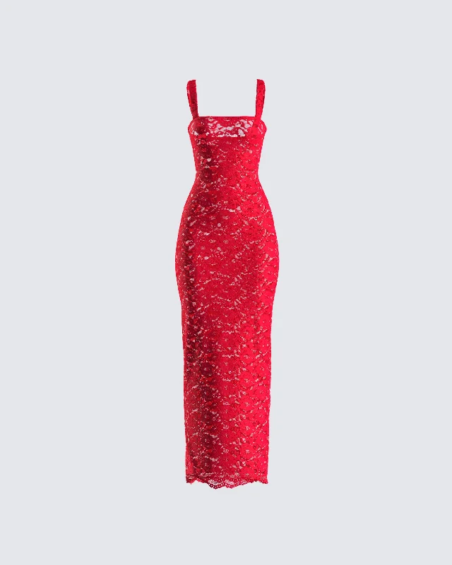 Arlo Red Lace Strappy Maxi Dress