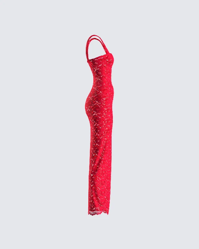 Arlo Red Lace Strappy Maxi Dress