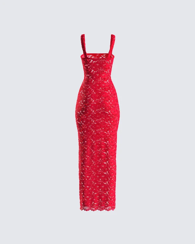 Arlo Red Lace Strappy Maxi Dress