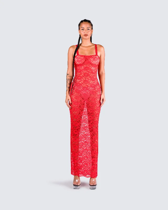 Arlo Red Lace Strappy Maxi Dress