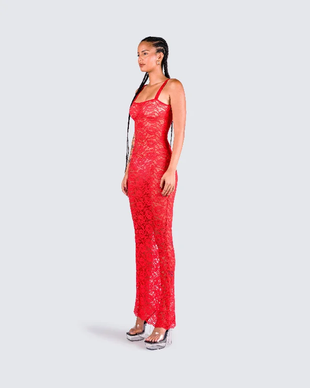 Arlo Red Lace Strappy Maxi Dress