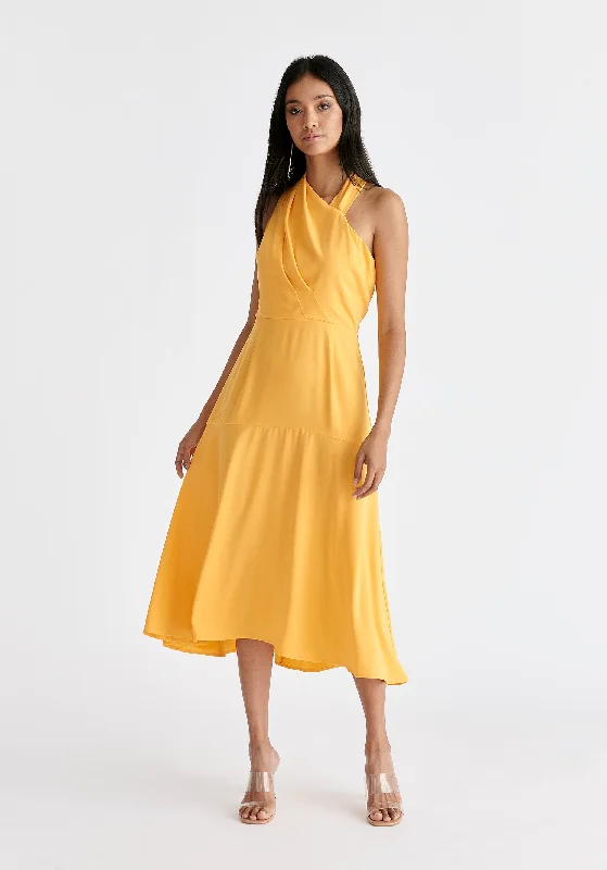 Asymmetric Neck Midi Dress