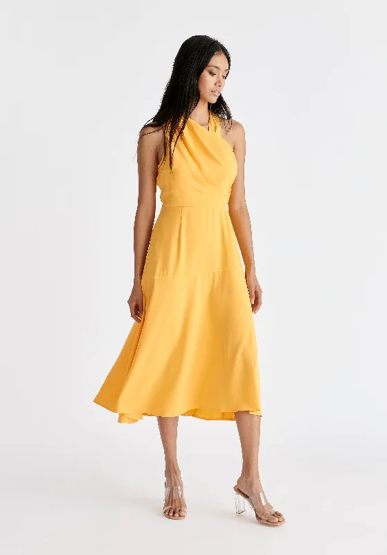 Asymmetric Neck Midi Dress