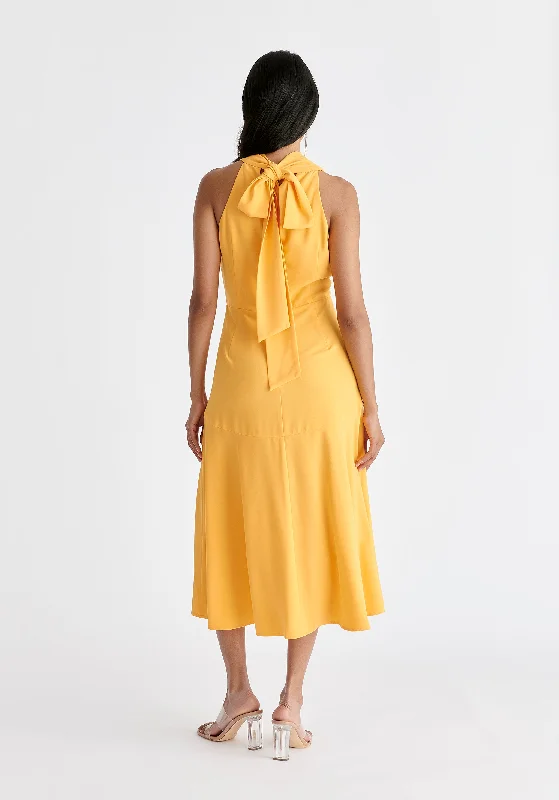 Asymmetric Neck Midi Dress