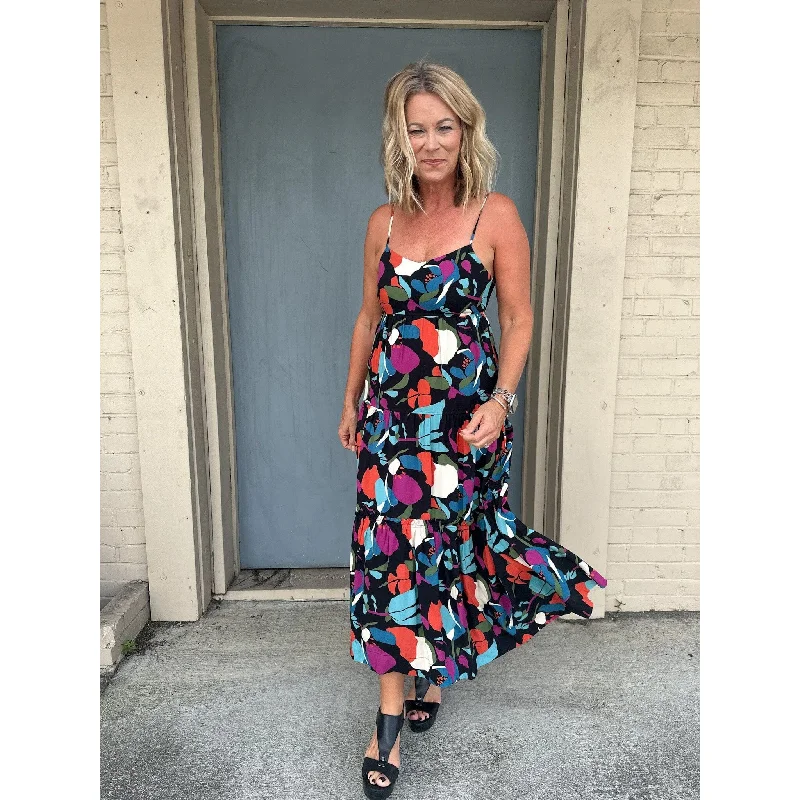 Belisse Black Multi Color Midi Dress