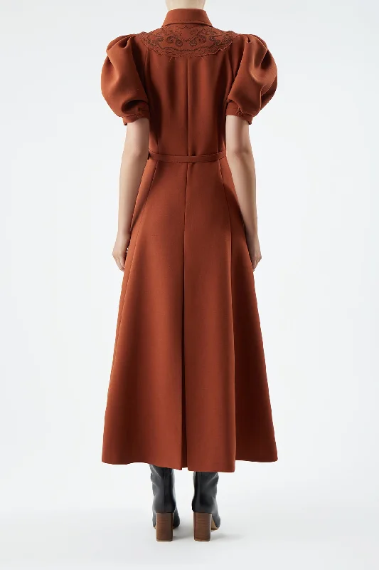 Billy Dress in Red Clay Double-Face Wool Crepe