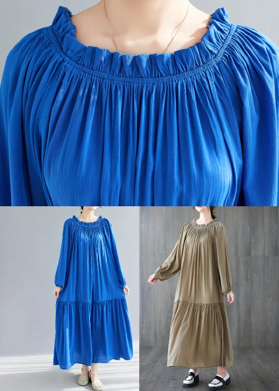 Blue O-Neck Ruffled Patchwork Chiffon Maxi Dress Spring GH1081