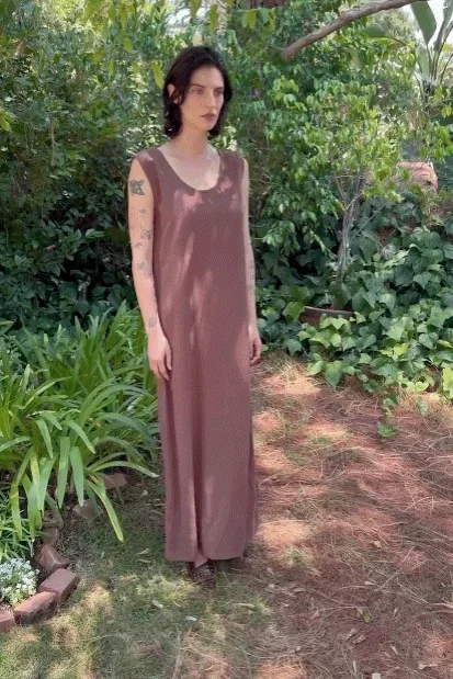 Brown Linen Shift Dress