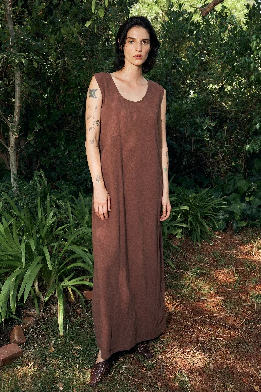 Brown Linen Shift Dress