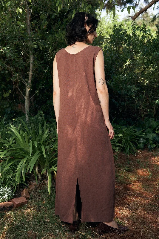 Brown Linen Shift Dress