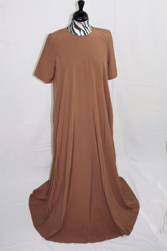 Brown Short Sleeve Maxi Dress